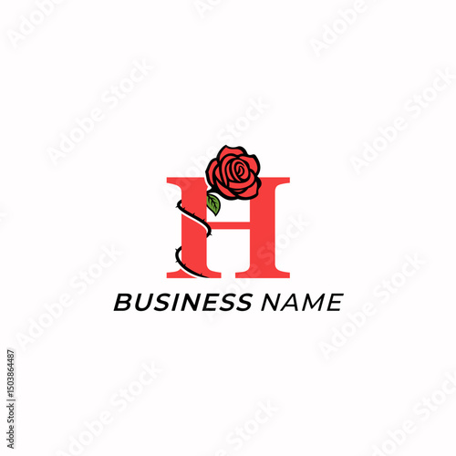logo design creative letter H and rose flower