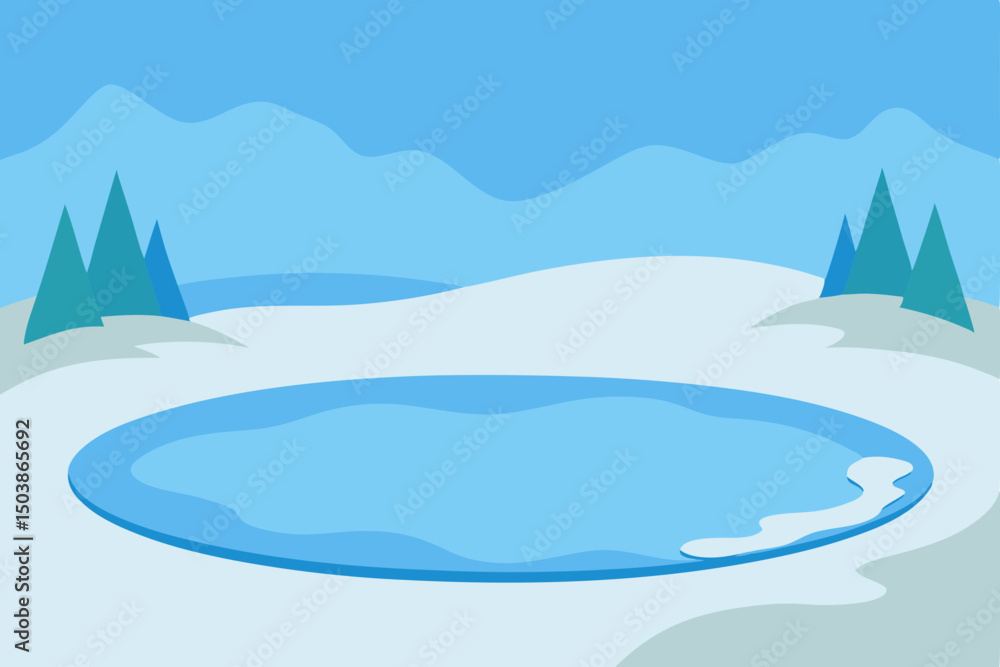Naklejka premium A beautiful blue winter landscape illustration with snowy mountains, sea, and sky