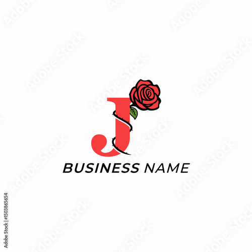 design logo creative letter J and rose flower