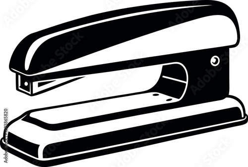 Black and white illustration of a desk stapler, office supply tool vector