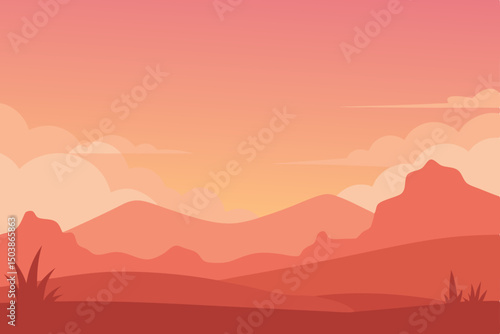 Vibrant orange and yellow hues illuminate the misty mountain landscape at sunrise or sunset, revealing a stunning view of nature's majestic beauty
