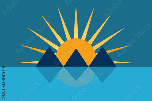 radiant sunburst piercing between two jagged peak