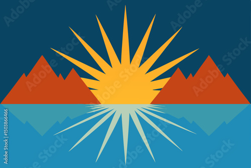 radiant sunburst piercing between two jagged peak