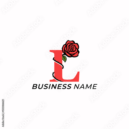 design logo creative letter L and rose flower