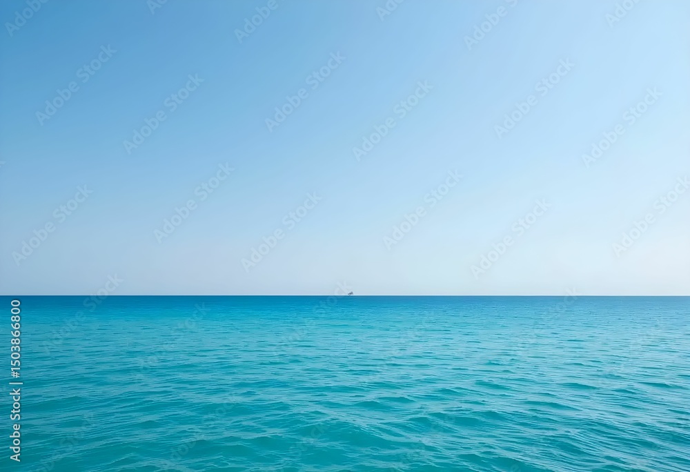 Vast expanse of blue ocean under a bright sky, with a tiny boat visible far away on the calm horizon. Vast expanse of blue ocean under a bright sky, with a tiny boat visible far away on the calm horizon.