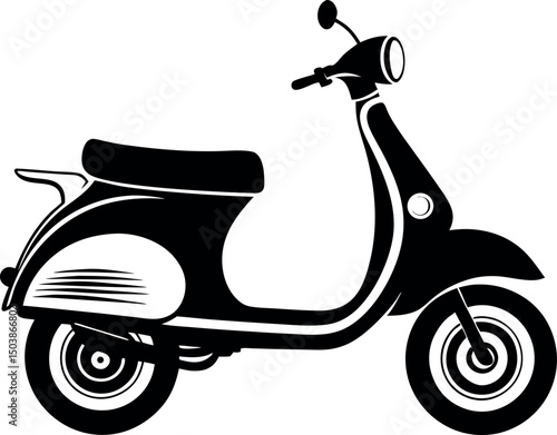 Monochrome classic Italian scooter illustration with retro style and vintage charm vector silhouette