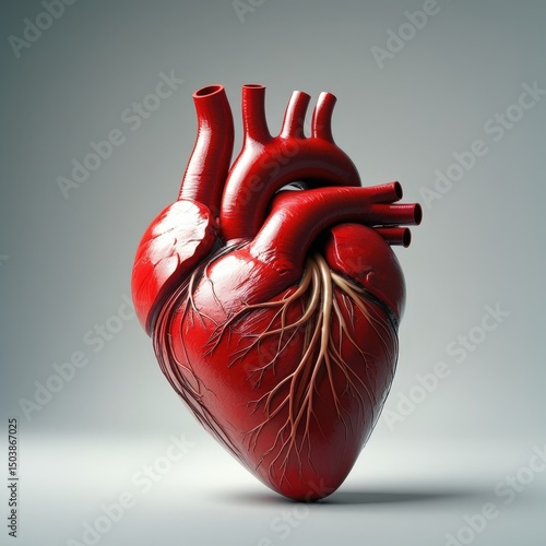 Wallpaper Mural A lifelike, hyper-realistic depiction of a human heart suspended in space, showcasing its intricate veins, arteries, and organic texture in vivid detail.
 Torontodigital.ca