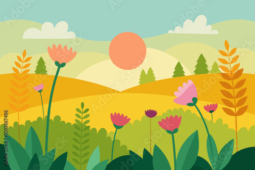 spring landscape with flowers background