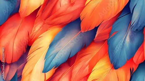 Wallpaper Mural Parrot feather tile with multicolored details, suitable for exotic wallpaper, animal print products, and natural pattern compositions. Torontodigital.ca