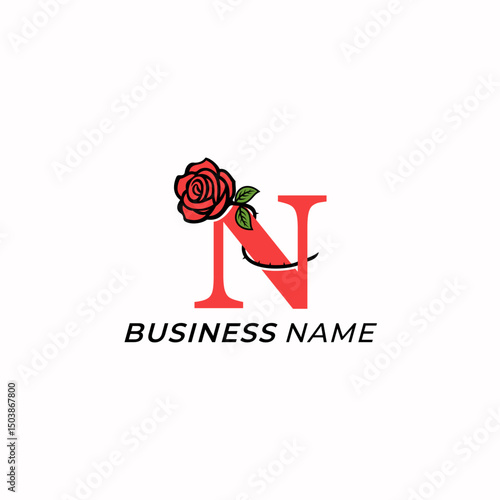 design logo creative letter N and rose flower