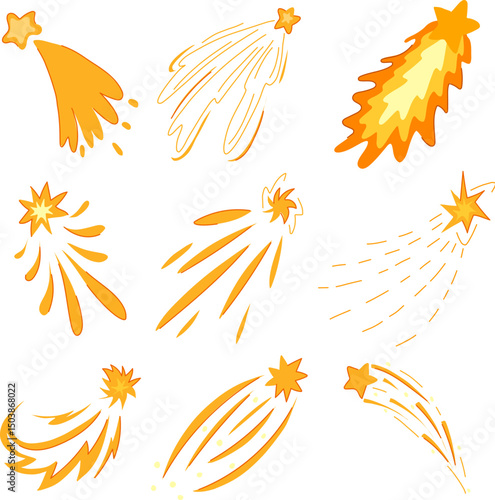 shooting star space set cartoon vector illustration