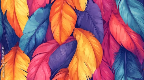 Parrot feather tile with multicolored details, suitable for exotic wallpaper, animal print products, and natural pattern compositions.