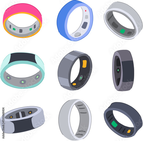 smart ring set cartoon vector illustration