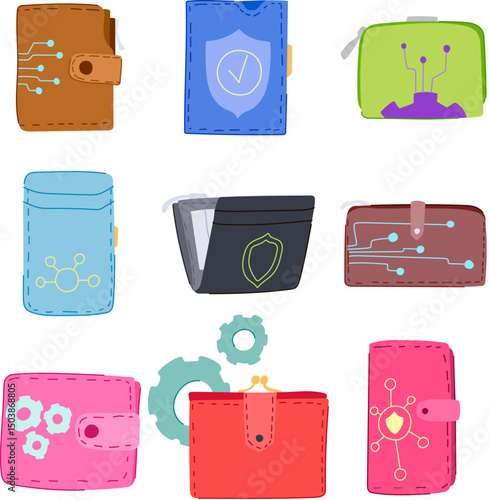 smart wallet set cartoon vector illustration