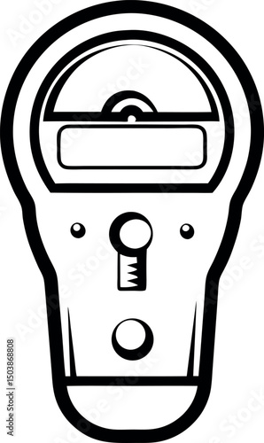 Monochrome parking meter icon with a key insert and simple design vector silhouette
