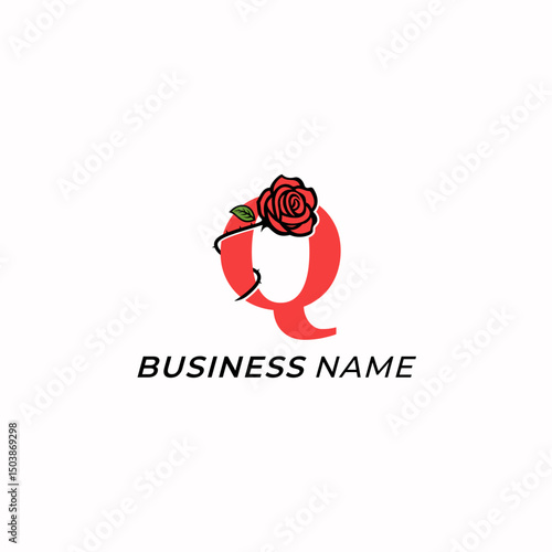 design logo combine letter Q and rose flower