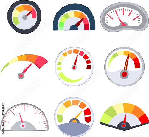 speedometer set cartoon vector illustration