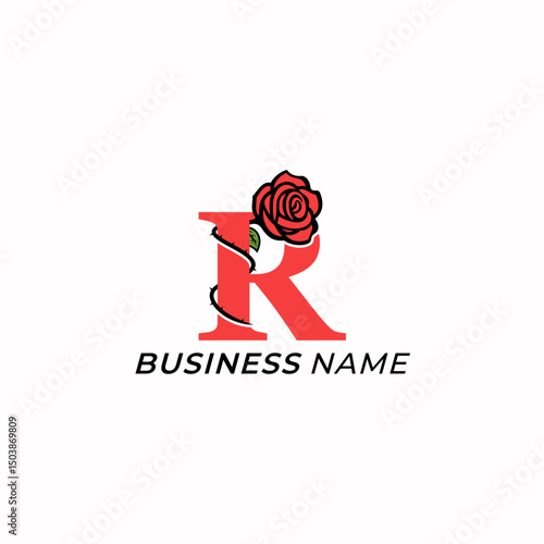 design logo creative letter R and icon rose