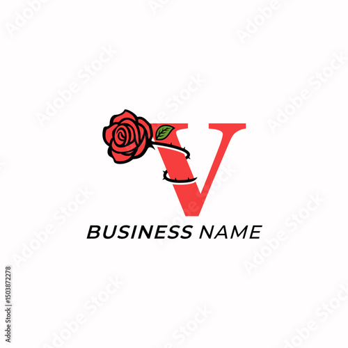 design logo creative letter V and rose icon
