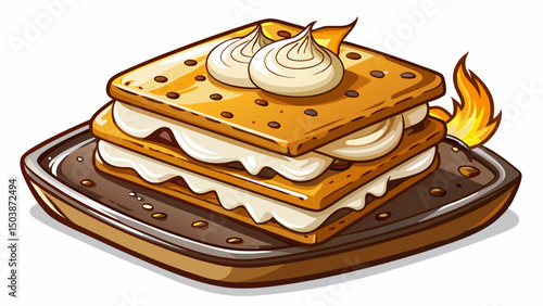 A classic s'mores dessert with toasted marshmallows and melted chocolate on a clean white background creates a warm, nostalgic feel. This cut-out vector highlights sweet detail and delicious texture.