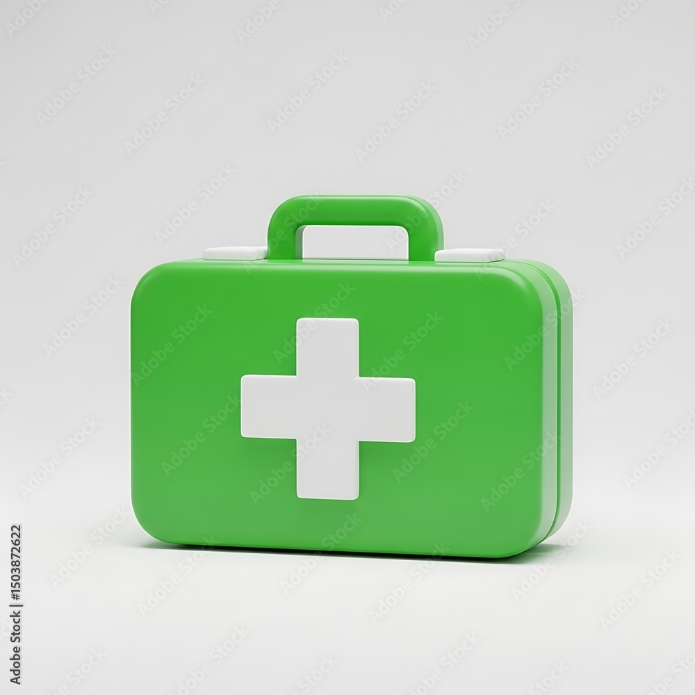 Fototapeta premium Green First Aid Kit with White Cross Symbol