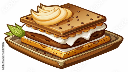 A classic s'mores dessert with toasted marshmallows and melted chocolate on a clean white background creates a warm, nostalgic feel. This cut-out vector highlights sweet detail and delicious texture.