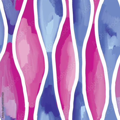 Abstract seamless pattern with hand drawn white vertical waves in pink and blue colors
