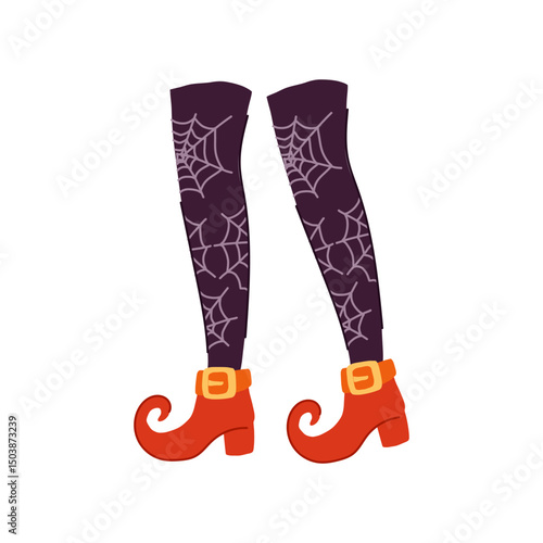 hat witch legs cartoon vector illustration