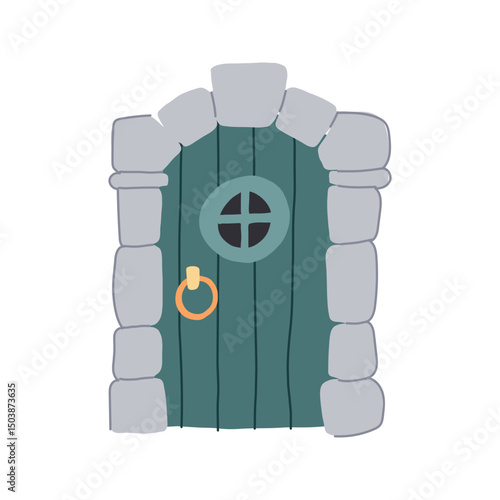 mystical wooden door fairy tale house cartoon vector illustration