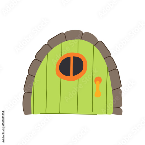 ancient wooden door fairy tale house cartoon vector illustration