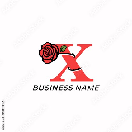 design logo combine letter X and rose flower
