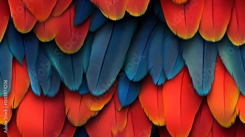 Wallpaper Mural Detailed feather texture in repeating parrot pattern, ideal for nature designs, tropical illustrations, and jungle-style layouts. Torontodigital.ca