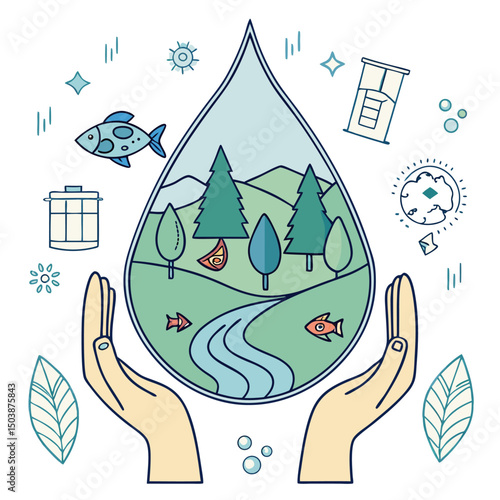 Water line icon set. Rain drops, glass,   purification filter, pure aqua outline vector illustration. Linear pictogram for drink. Editable Stroke