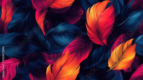 Wallpaper Mural Exotic parrot plumage arranged in seamless tile, suitable for decorative backgrounds, fabric prints, and colorful wildlife themes. Torontodigital.ca