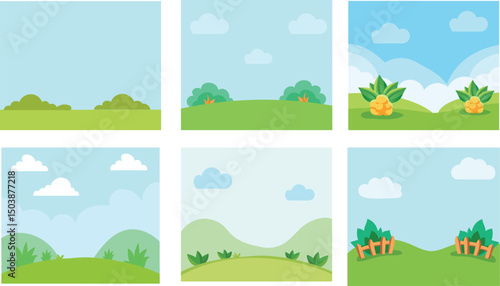 set of cartoon small background, vector illustration of cartoon natural landscape
