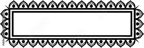 Black and white ornate rectangular frame with a floral teardrop embellishment vector silhouette