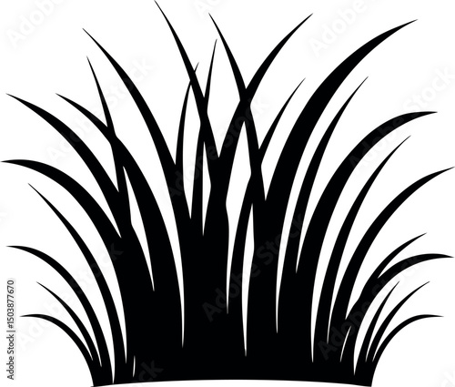 Black silhouette illustration of a clump of grass in a field vector silhouette