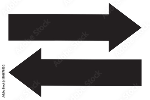 Two long arrow set. Right direction and left direction arrow icon, Vector set of trendy long in flat style. Exchange arrow icon vector. Black horizontal arrow icon.