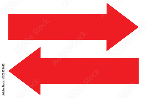 Two long arrow set. Right direction and left direction arrow icon, Vector set of trendy long in flat style. Exchange arrow icon vector. Red horizontal arrow icon.