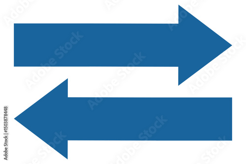 Two long arrow set. Right direction and left direction arrow icon, Vector set of trendy long in flat style. Exchange arrow icon vector. Blue horizontal arrow icon.