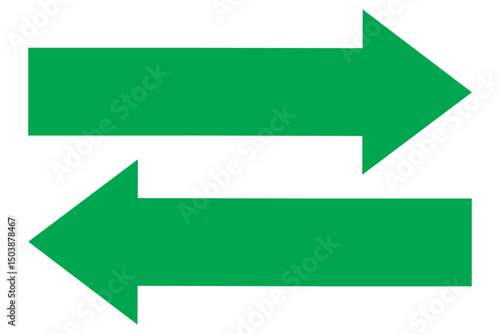 Two long arrow set. Right direction and left direction arrow icon, Vector set of trendy long in flat style. Exchange arrow icon vector. Green horizontal arrow icon.