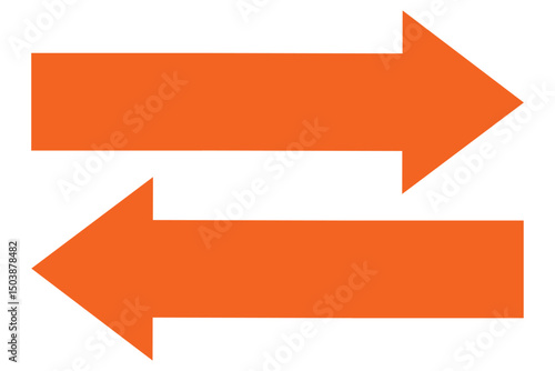Two long arrow set. Right direction and left direction arrow icon, Vector set of trendy long in flat style. Exchange arrow icon vector. Orange horizontal arrow icon.