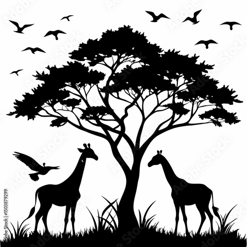 Photography vector silhouettes of animals giraffe