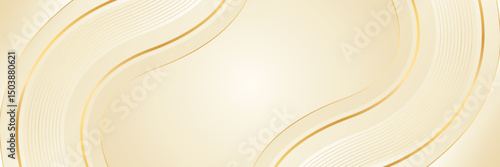Abstract beige luxury banner background with soft cream gradient and elegant wavy gold lines. Suitable for web banners, templates, headers, sales, ads, awards, events and more