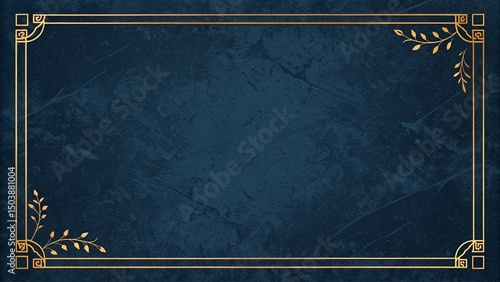 background featuring a gold leaf frame design against a textured navy backdrop, ideal for formal invitations, event posters, or elegant greeting card designs.