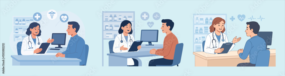 Doctor Patient Consultation Medical Healthcare Vector Illustration Doctor Patient Consultation Medical Healthcare Vector Illustration