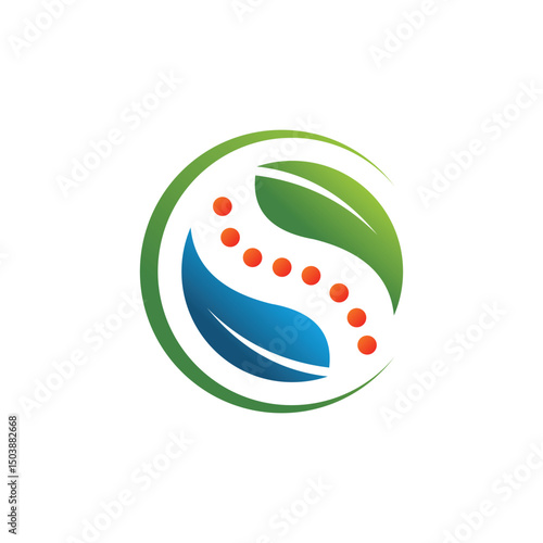 Chiropractic backbone with leaf icon logo vector