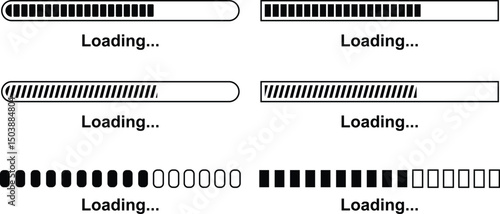 Loading bar set. Retro progress bars on white and black screens. Search vector loading vector collection isolated on transparent of loading and buffering symbols for websites, app, logo load design.