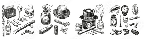 Vintage Silhouettes of Cigarettes, Watches, Accessories and Retro Items