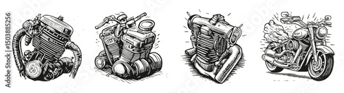 Vintage Motorcycle Engine Designs and Illustrations for Enthusiasts